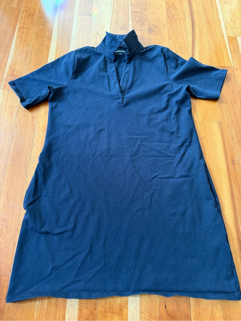 Lands’ End cotton / spandex collared dress in grayish blue color size large